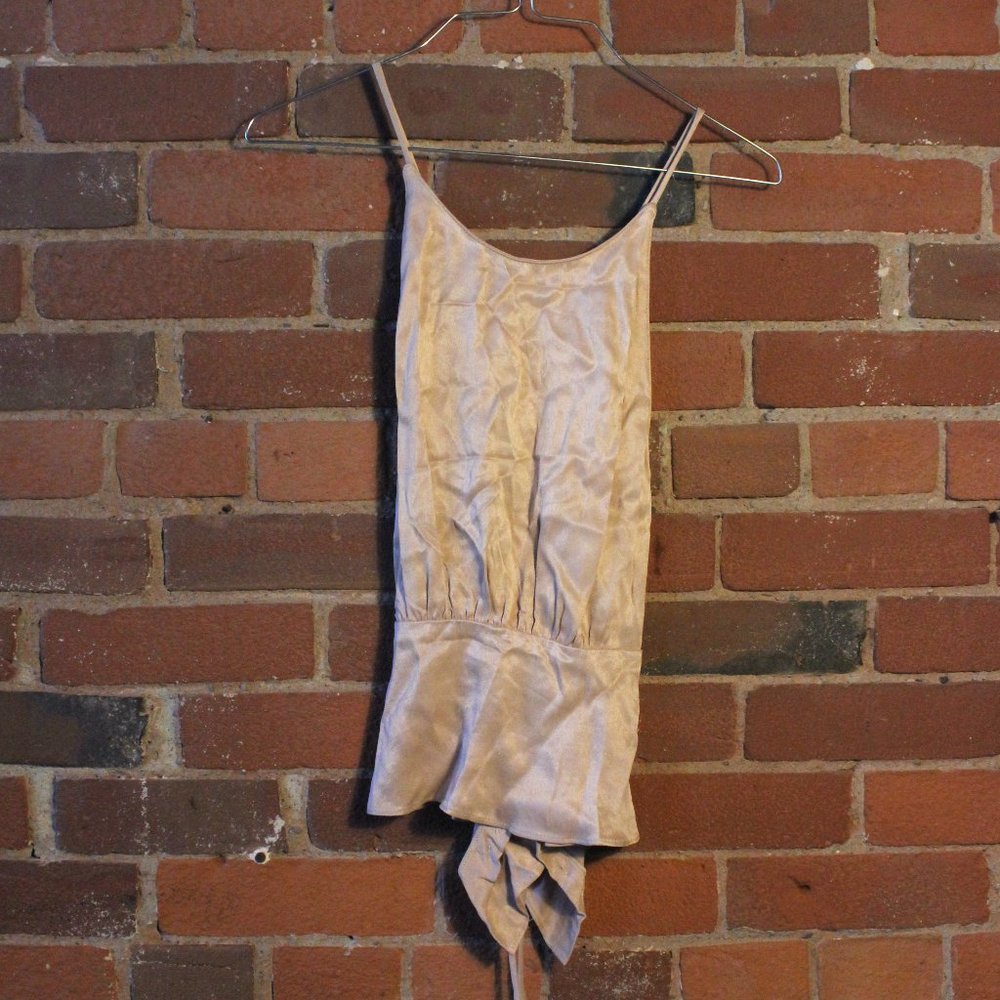 Zara blush satin open-back blouse